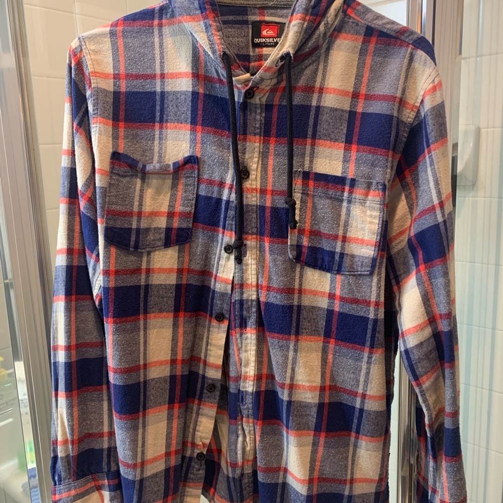Quicksilver Button Up Flannel Shirt Hoodie